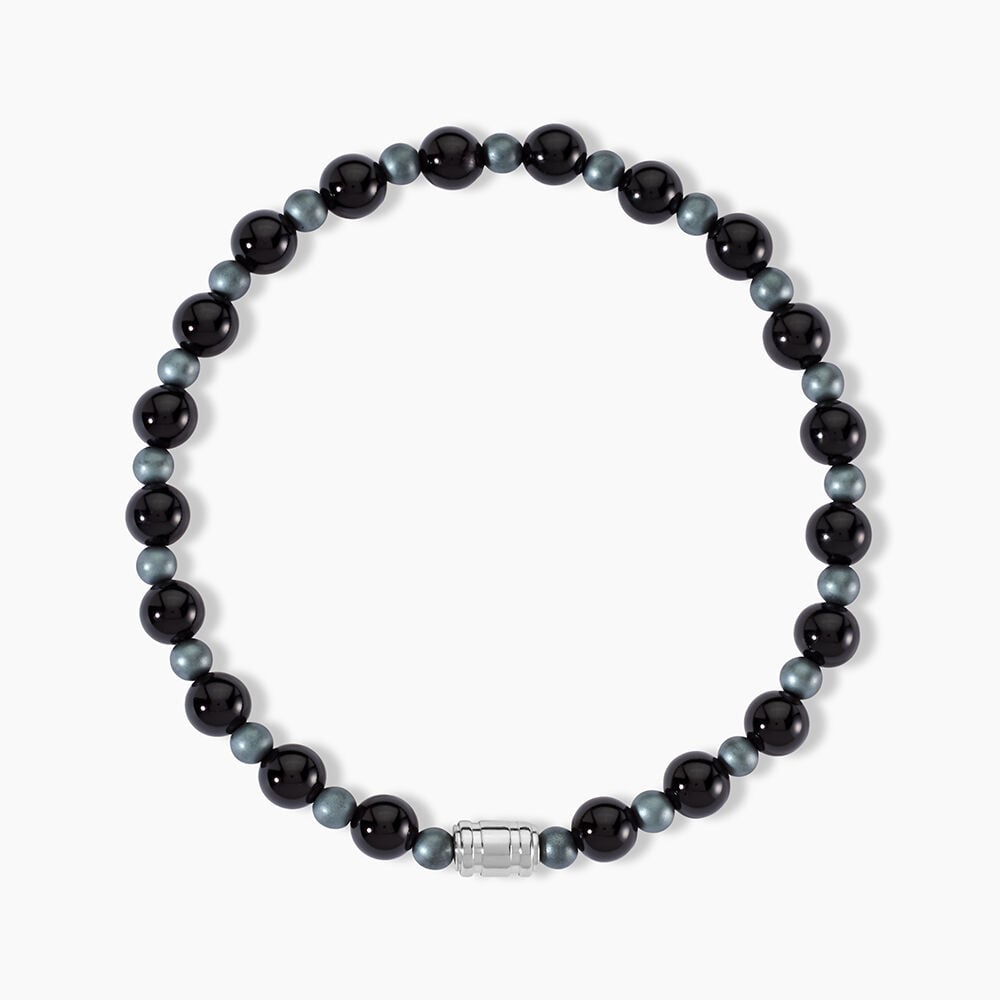 Bracelet Younes Acier Argent&eacute; Agate H&eacute;matite - Bracelets cordons Homme | Marc Orian