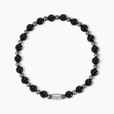 Bracelet Younes Acier Argenté Agate Hématite - Bracelets cordons Homme | Marc Orian