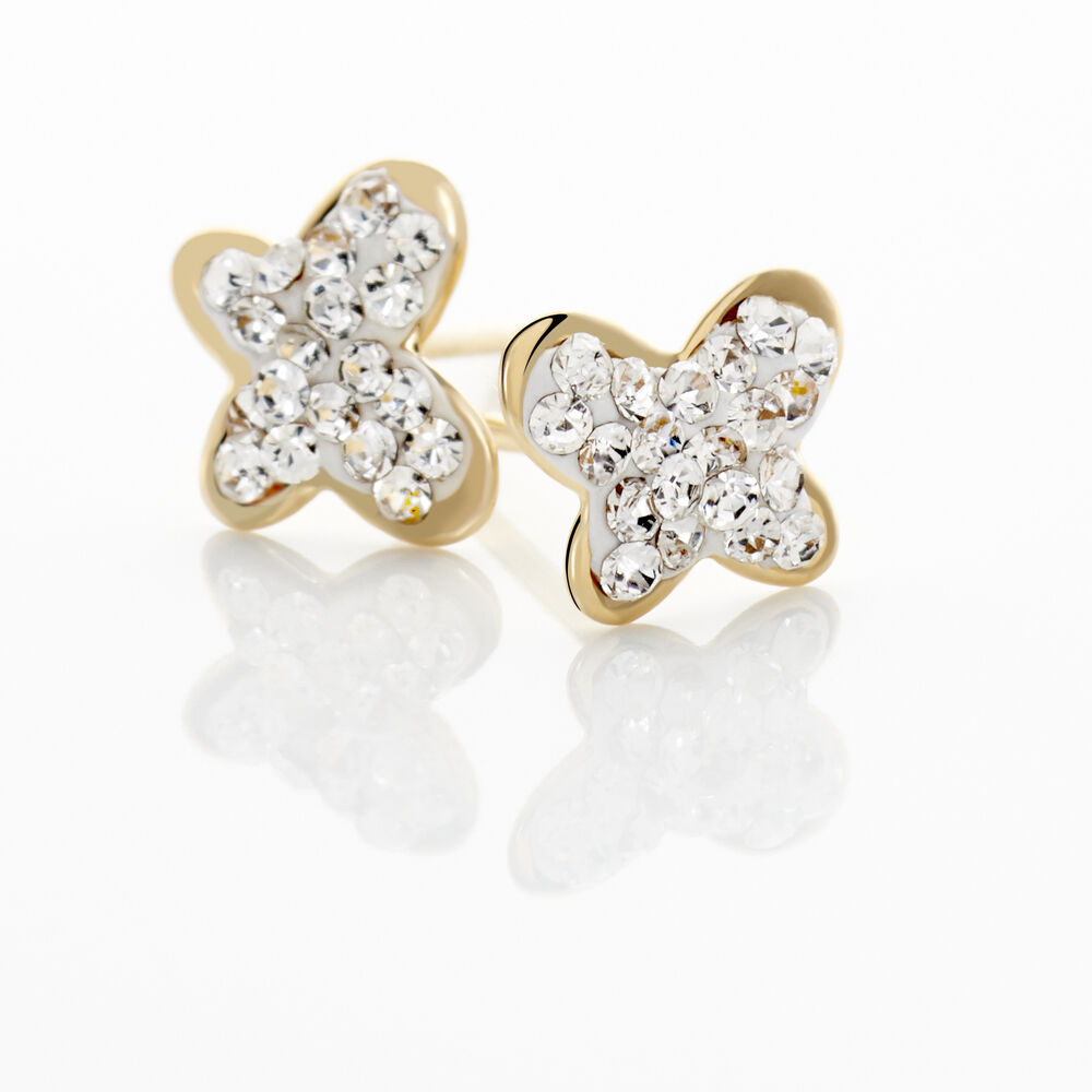 Boucles D'oreilles Puces Or Jaune Cercis Strass - Puces Famille | Marc Orian