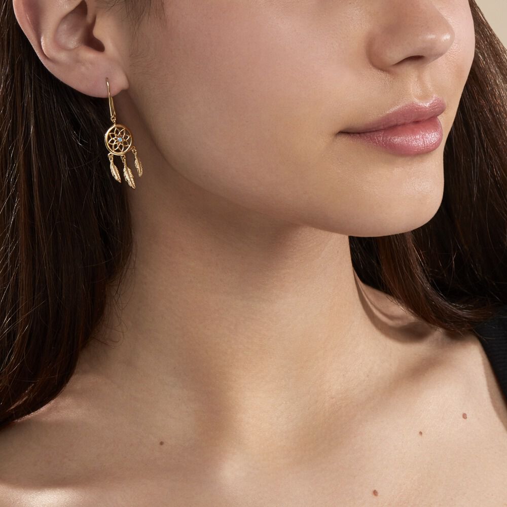 Boucles D'oreilles Plaqué Or Jaune Attrape Rêves Turquoises - Pendantes Femme | Marc Orian