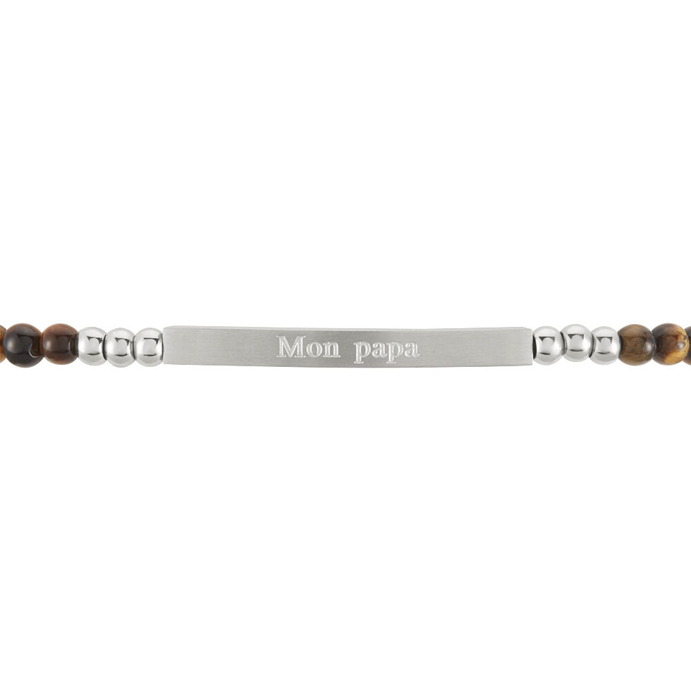 Bracelet Identité Acier Blanc Boules Sebastino œil De Tigre - Gourmettes Homme | Marc Orian