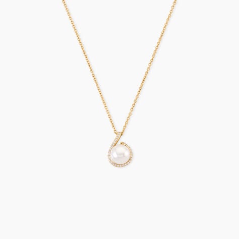Collier Lucinda Argent Dor&eacute; A L'Or 750/1000 Perle De Culture Oxyde De Zirconium - Colliers avec pierres Femme | Marc Orian