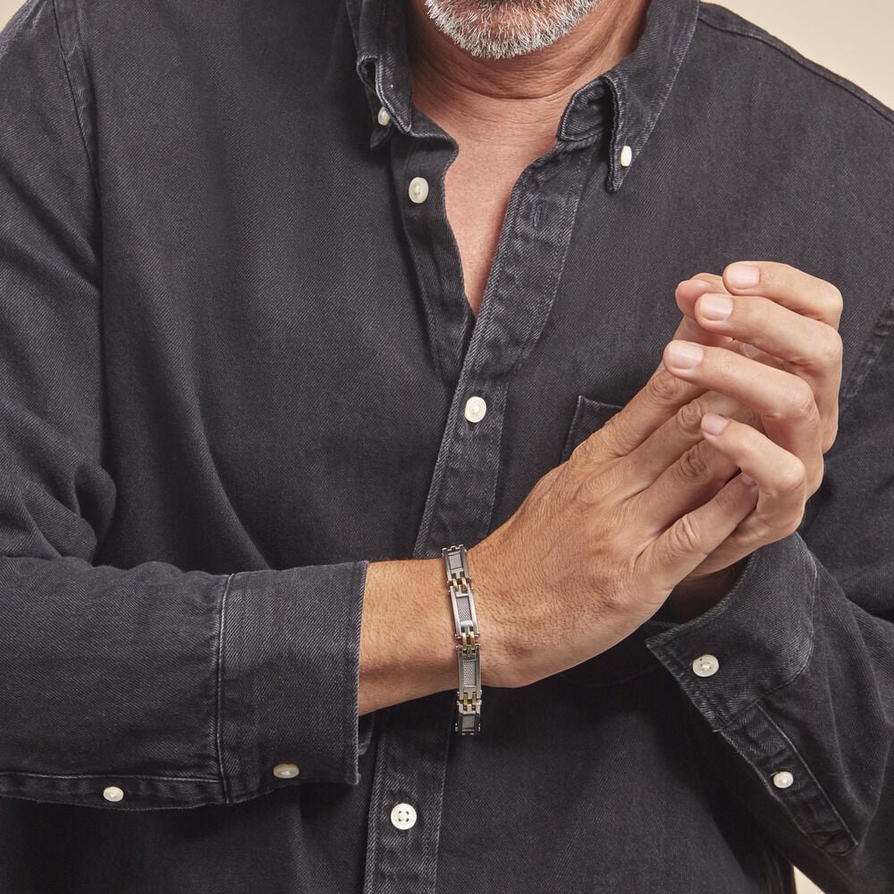 Bracelet Jourdan Zephir Acier Bicolore Dore / Blanc - Bracelets chaînes Homme | Marc Orian