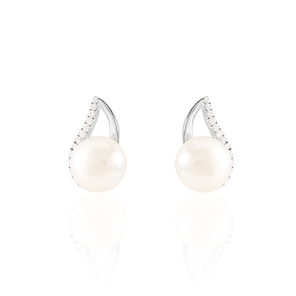 Boucles D'oreilles Puces Sasha Argent Blanc Perle De Culture Et Oxyde - Clous d'oreilles Femme | Marc Orian