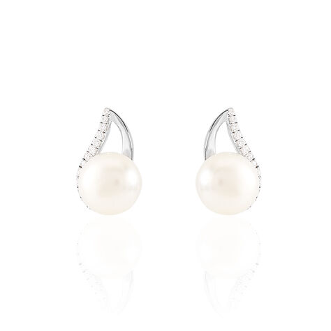 Boucles D'oreilles Puces Sasha Argent Blanc Perle De Culture Et Oxyde - Clous d'oreilles Femme | Marc Orian