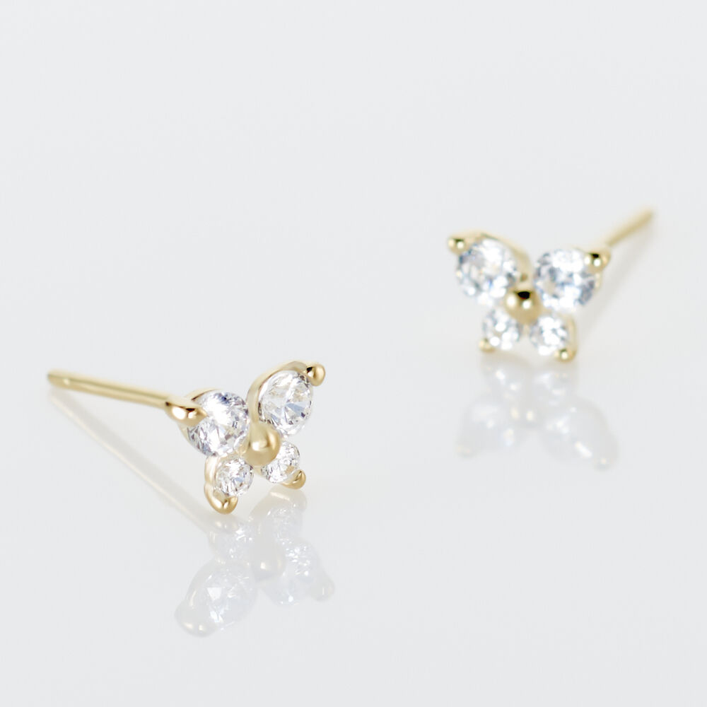 Boucles D'oreilles Puces Eleanor Fleur Or Jaune Oxyde De Zirconium - Puces Famille | Marc Orian