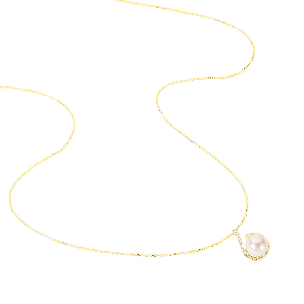 Collier Lucinda Or Jaune Perle De Culture Et Oxyde De Zirconium - Colliers avec pierres Femme | Marc Orian