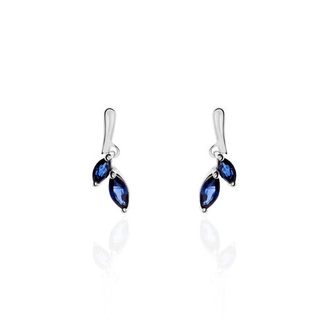 Boucles D'oreilles Pendantes Navette Or Blanc Saphir - Boucles d'oreilles Pendantes Femme | Marc Orian
