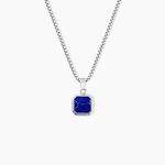 Collier Acier Inoxydable Blanc Carr&eacute; Lapis Lazuli Bleu Maille Venitienne 55Cm - Colliers avec pierres Homme | Marc Orian