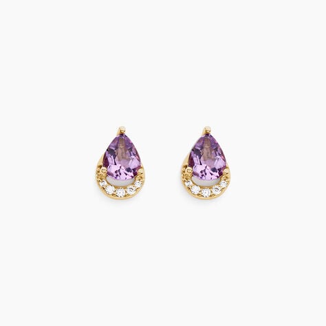 Boucles D'oreilles Puces Dinis Or Jaune Améthyste Oxyde De Zirconium - Puces Femme | Marc Orian
