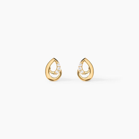 Boucles D'oreilles Puces Helie Goutte Or Jaune Oxyde De Zirconium - Puces Femme | Marc Orian