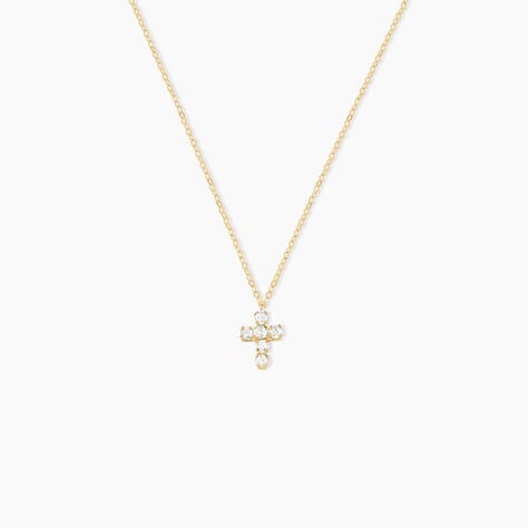 Collier Canice Croix Or Jaune Oxyde De Zirconium - Colliers avec pierres Famille | Marc Orian