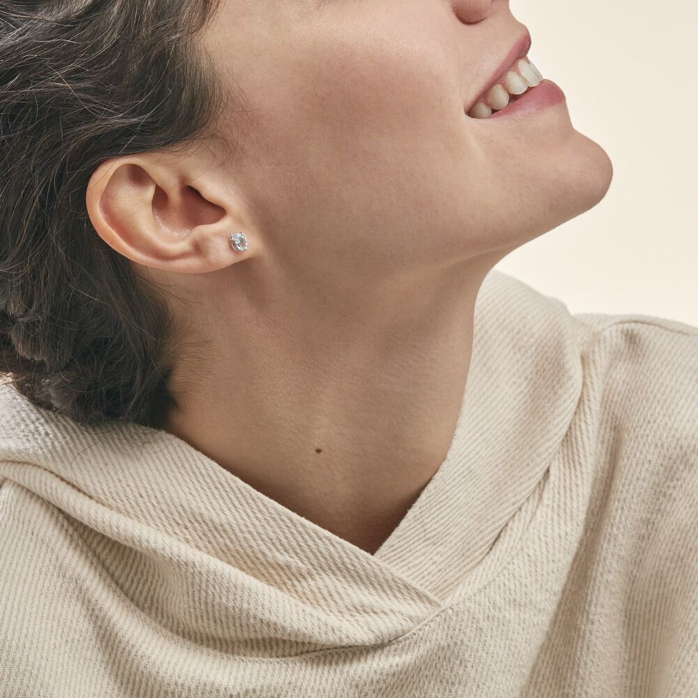 Boucles D'oreilles Puces Vrille Ovale Or Blanc Topaze - Puces Femme | Marc Orian
