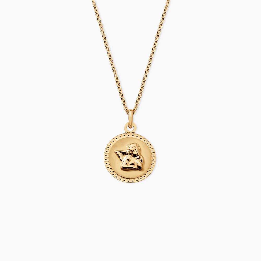 Pendentif Ange Rond Cisele Argent Dor&eacute; A L'Or 750/1000 - Bijoux fantaisie Femme | Marc Orian