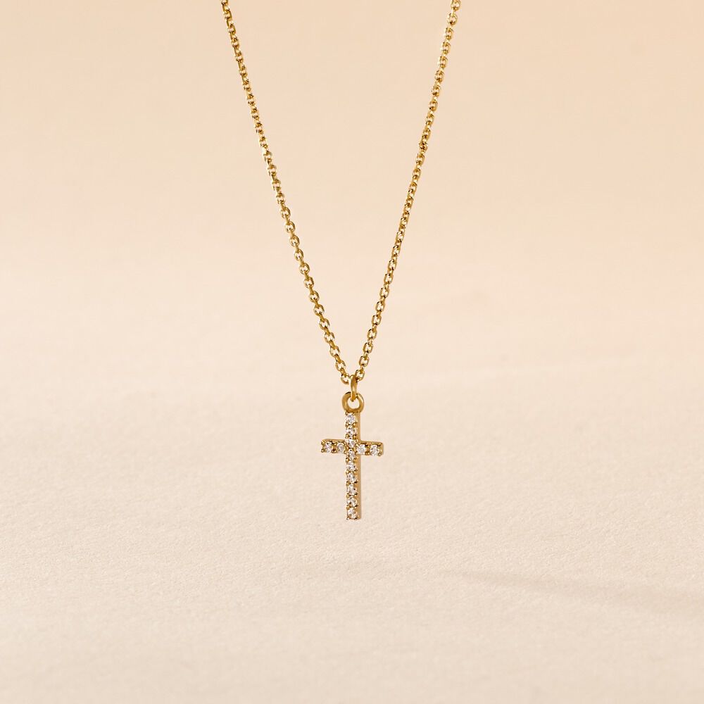 Collier Cobeia Croix Maille Forçat Or Jaune Oxyde De Zirconium - Colliers avec pierres Femme | Marc Orian