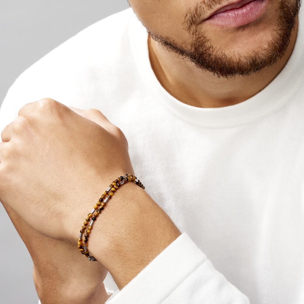 Bracelet Acier Blanc Augusto Oeil De Tigre - Bracelets chaînes Homme | Marc Orian