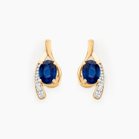 Bijoux D'oreilles Emotion Or Jaune Saphir Diamant - Puces Femme | Marc Orian