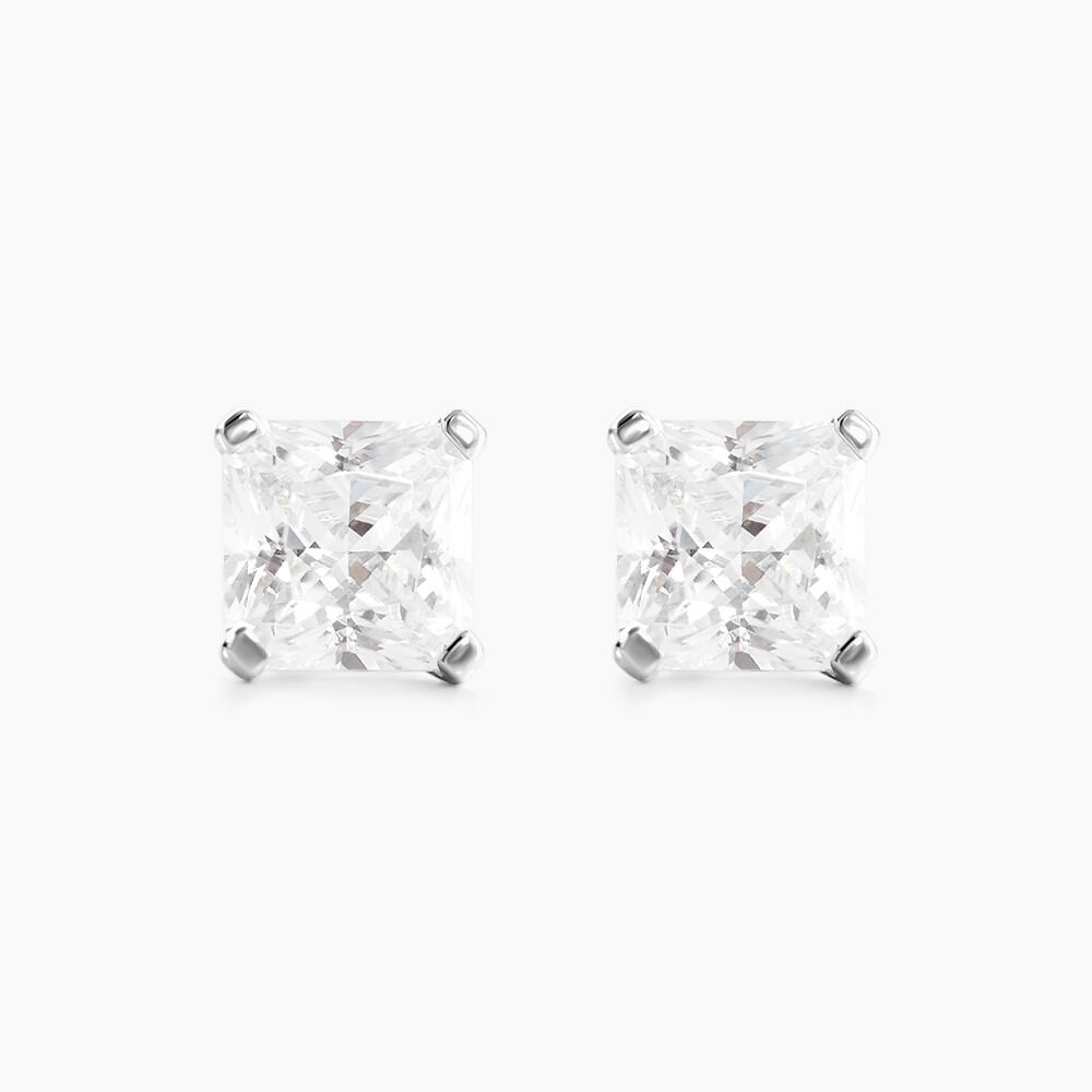 Boucles D'oreilles Puces Doreen Carre Or Blanc Oxyde De Zirconium - Puces Femme | Marc Orian