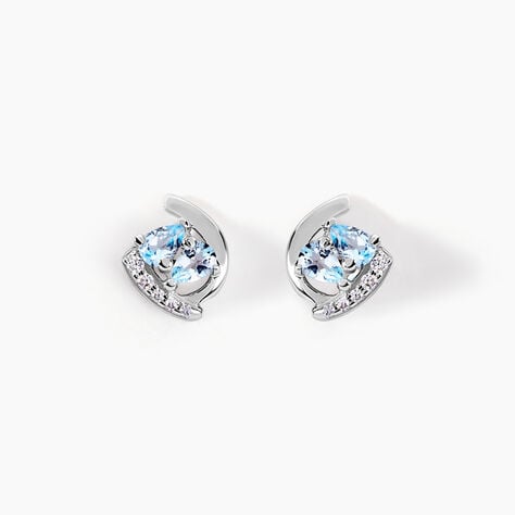 Boucles D'oreilles Puces Tya Or Blanc Topaze Et Oxyde De Zirconium - Puces Femme | Marc Orian