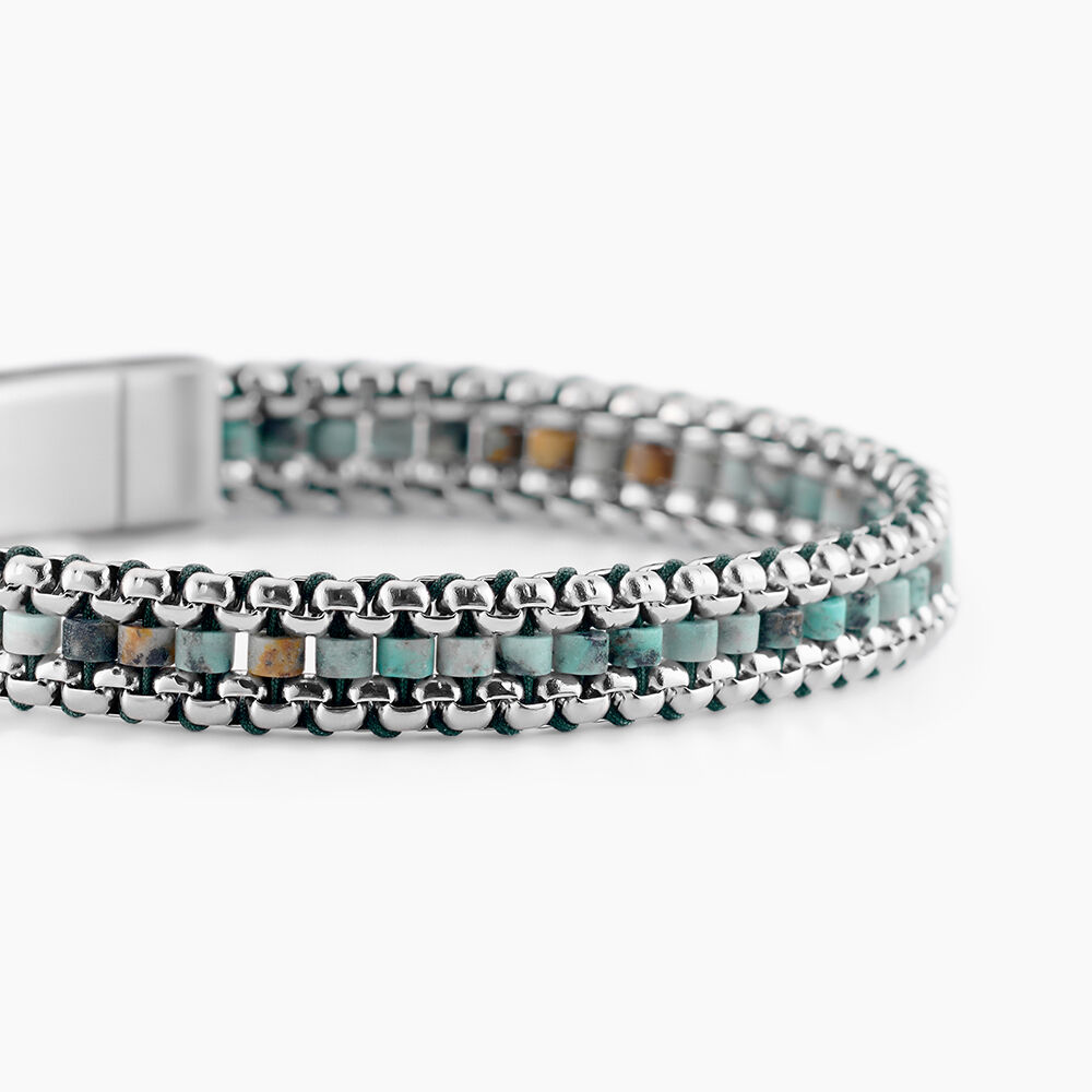 Bracelet Naturel Acier Blanc Jaspe Africain - Bracelets cha&icirc;nes Homme | Marc Orian