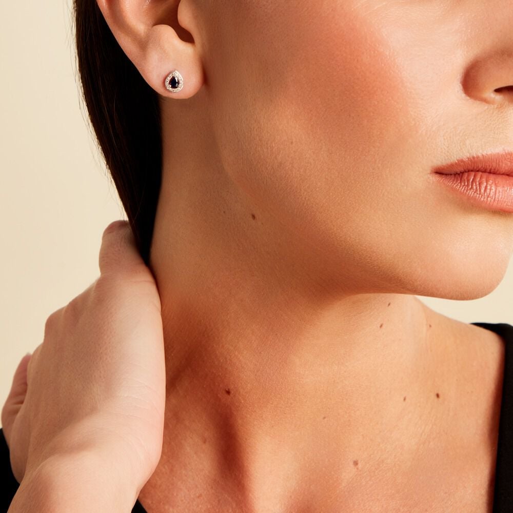 Boucles D'oreilles Puces Or Blanc Elheme Saphir - Puces Femme | Marc Orian