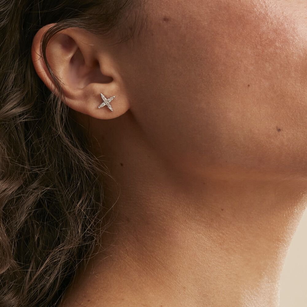 Boucles D'oreilles Puces Clovia Argent Blanc Oxyde De Zirconium - Puces Femme | Marc Orian