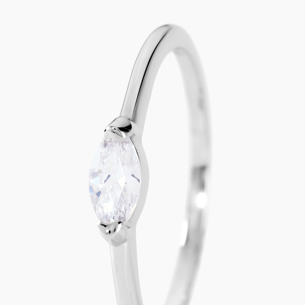 Bague Navette Argent Blanc Oxyde De Zirconium - Solitaires Femme | Marc Orian