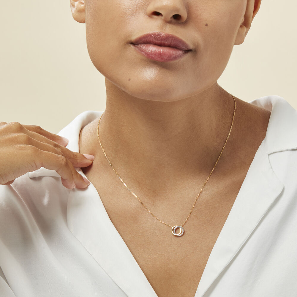 ABSOLU Damen Collier Gold Bicolor 375 (9 Karat) Diamant Wei&szlig; 0,07 ct Kreis - Colliers avec pierres Femme | Marc Orian