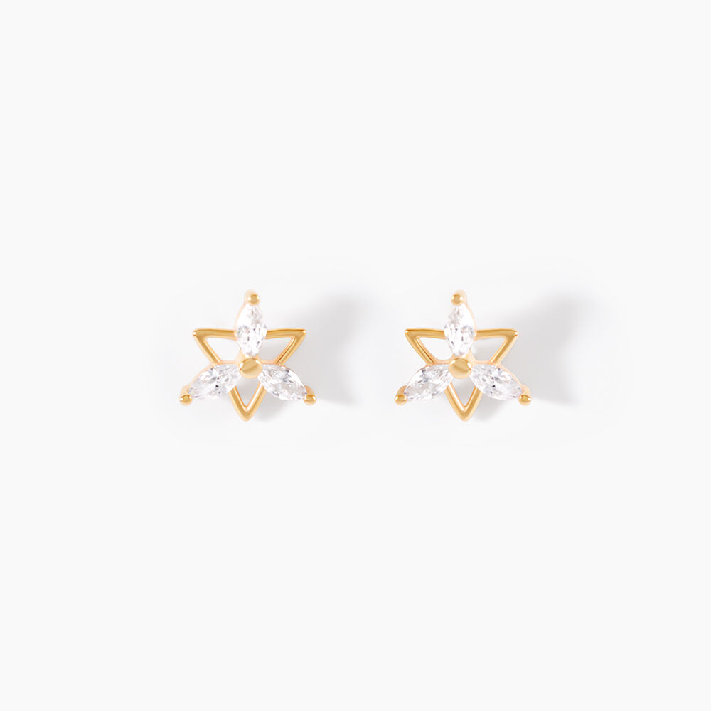 Boucles D'Oreilles Puces Farid Or Jaune Oxyde De Zirconium - Puces Femme | Marc Orian