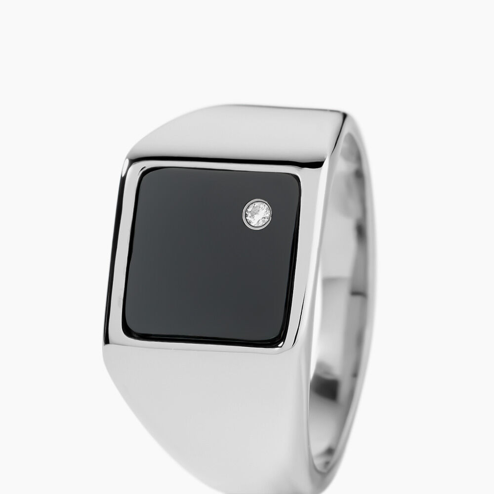 Chevali&egrave;re M&eacute;tal Acier Blanc Onyx Diamant Synth&eacute;tique - Bijoux fantaisie Homme | Marc Orian