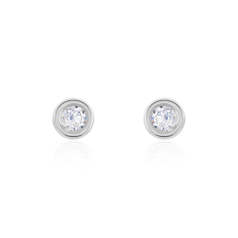 Boucles D'oreilles Puces Eden Serti Pneu Or Blanc Oxyde De Zirconium - Puces Femme | Marc Orian