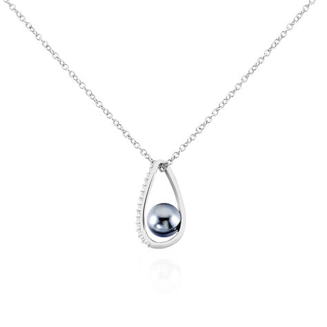 Collier Polynesie Argent Blanc Perle D'imitation Et Oxyde De Zirconium - Colliers avec pierres Femme | Marc Orian