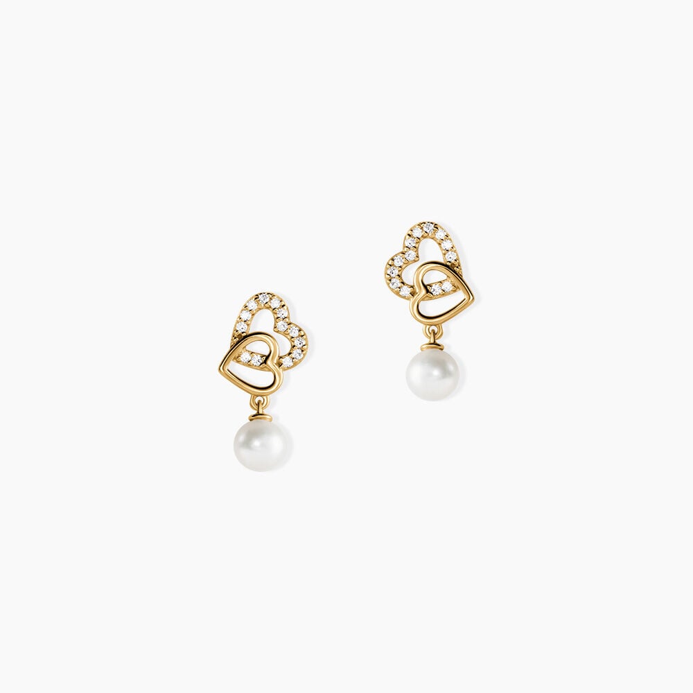 Boucles D'Oreilles Pendantes Loving Pearl Argent Dor&eacute; A L'Or 750/1000 Perle De Culture Oxyde De Zirconium - Pendantes Femme | Marc Orian