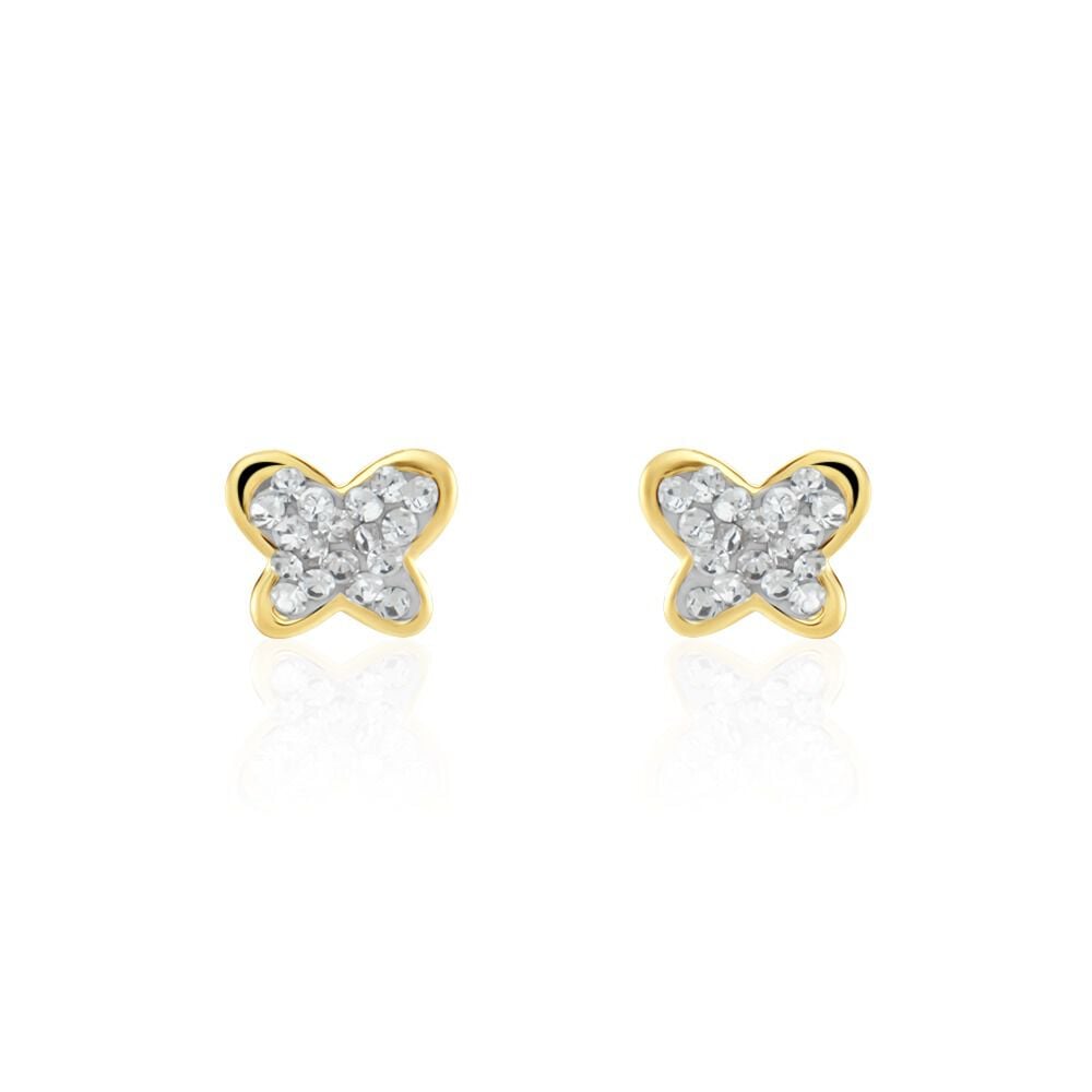 Boucles D'oreilles Puces Or Jaune Cercis Strass - Puces Enfant | Marc Orian