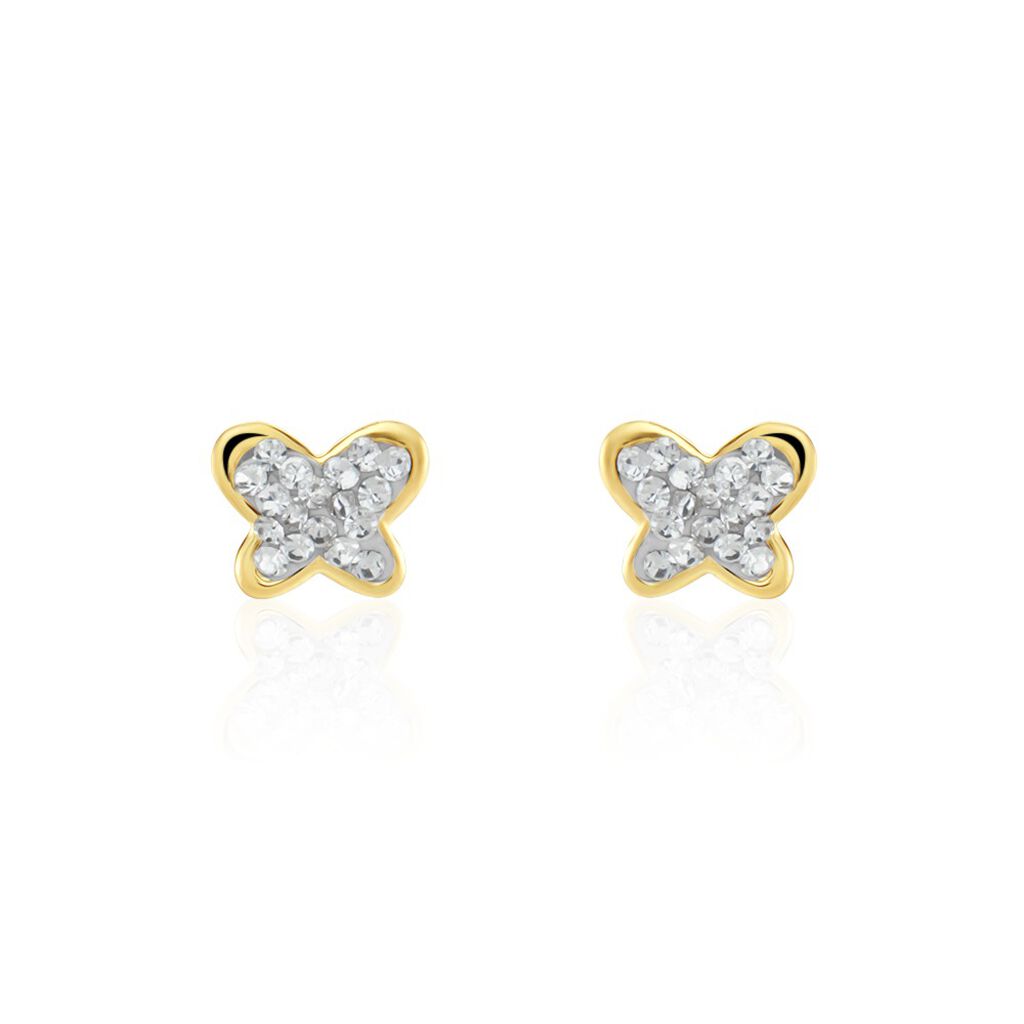 Boucles D'oreilles Puces Or Jaune Cercis Strass - Puces Enfant | Marc Orian