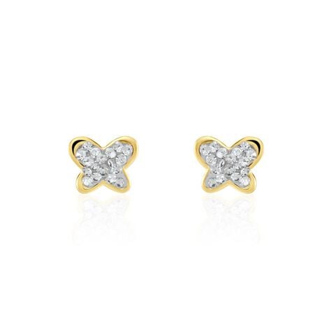 Boucles D'oreilles Puces Or Jaune Cercis Strass - Puces Enfant | Marc Orian