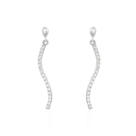 Boucles D'oreilles Pendantes Torsade Or Blanc Oxyde De Zirconium - Pendantes Femme | Marc Orian