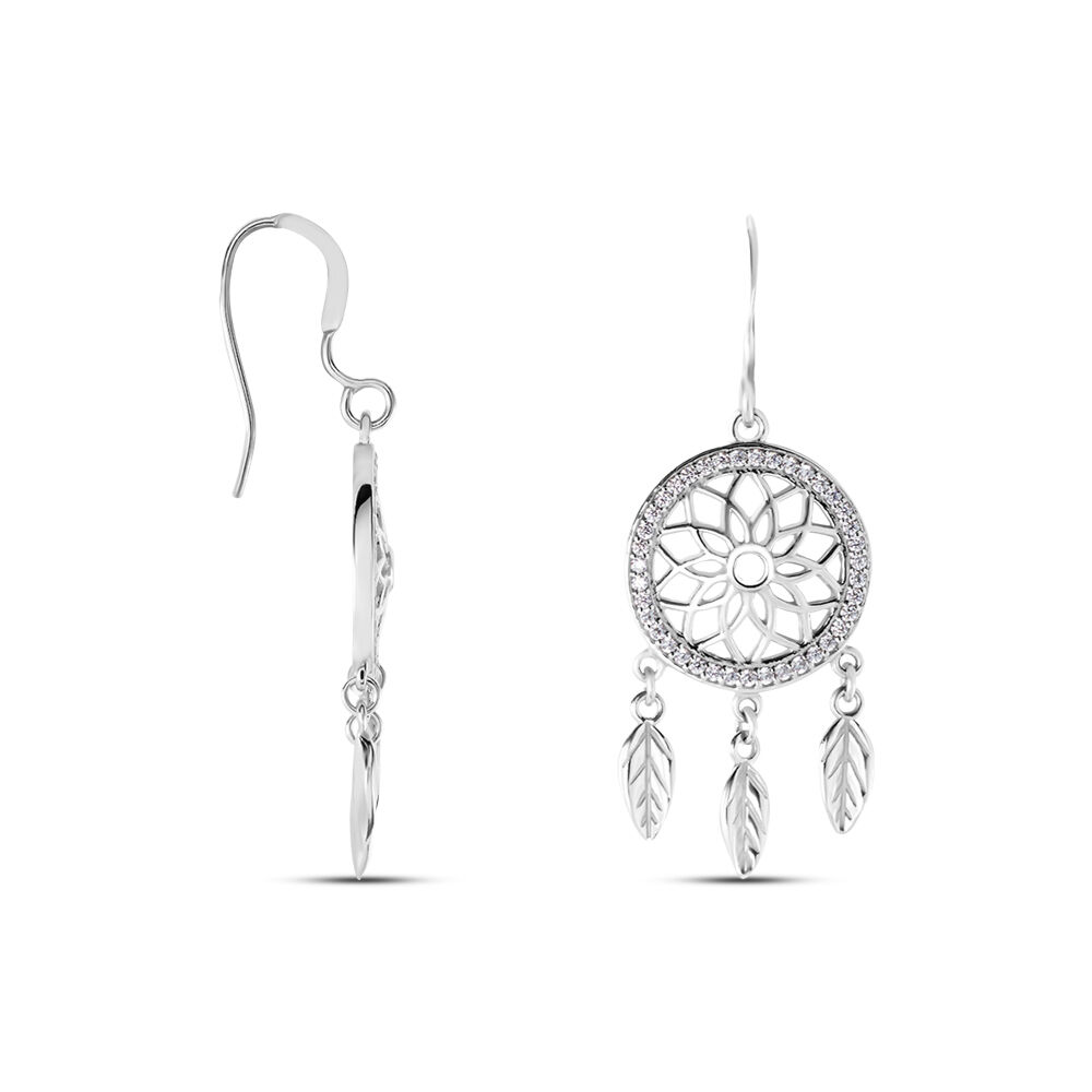 Boucles D'oreilles Pendantes Nemetona Argent Blanc Oxyde - Pendantes Femme | Marc Orian