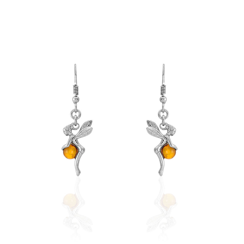 Boucles D'oreilles Pendantes Argent Blanc Abellia Ambre - Pendantes Femme | Marc Orian