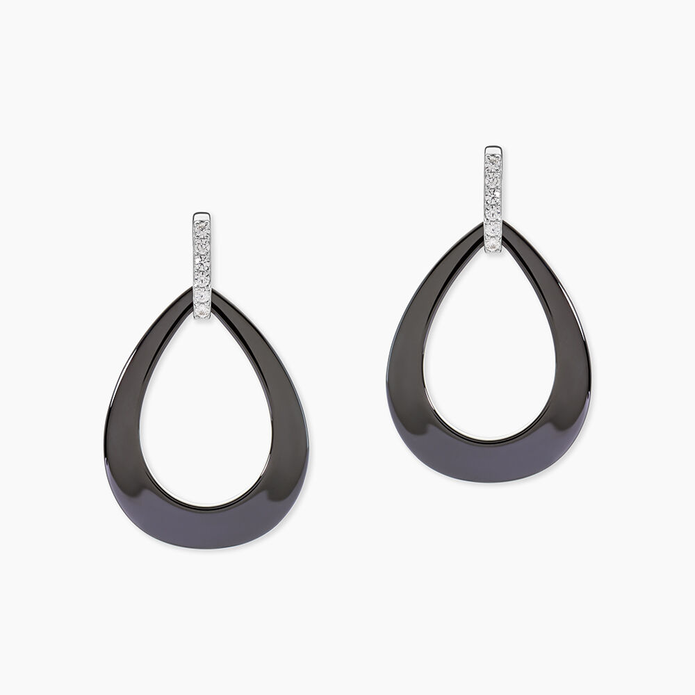 Boucles D'oreilles Pendantes Nelly Argent Blanc C&eacute;ramique Et Oxyde - Pendantes Femme | Marc Orian