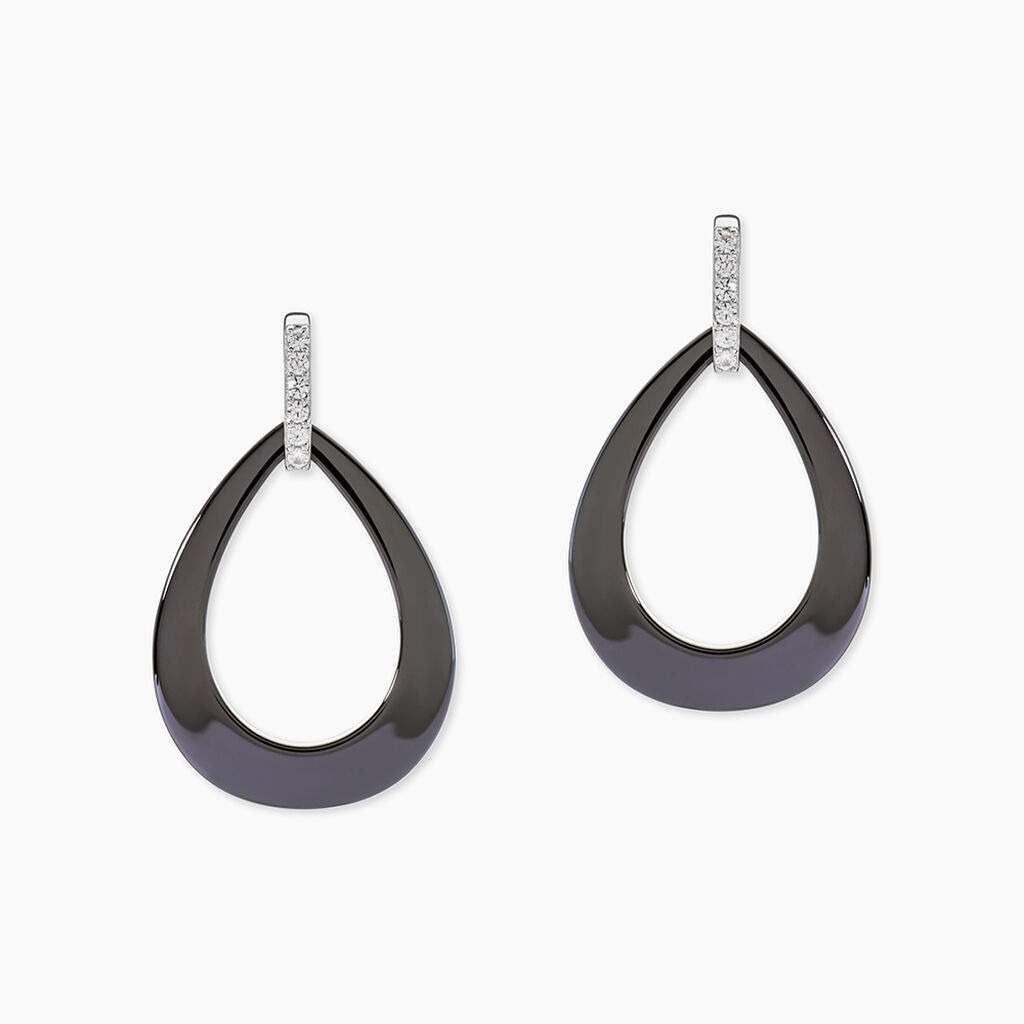 Boucles D'oreilles Pendantes Nelly Argent Blanc C&eacute;ramique Et Oxyde - Pendantes Femme | Marc Orian