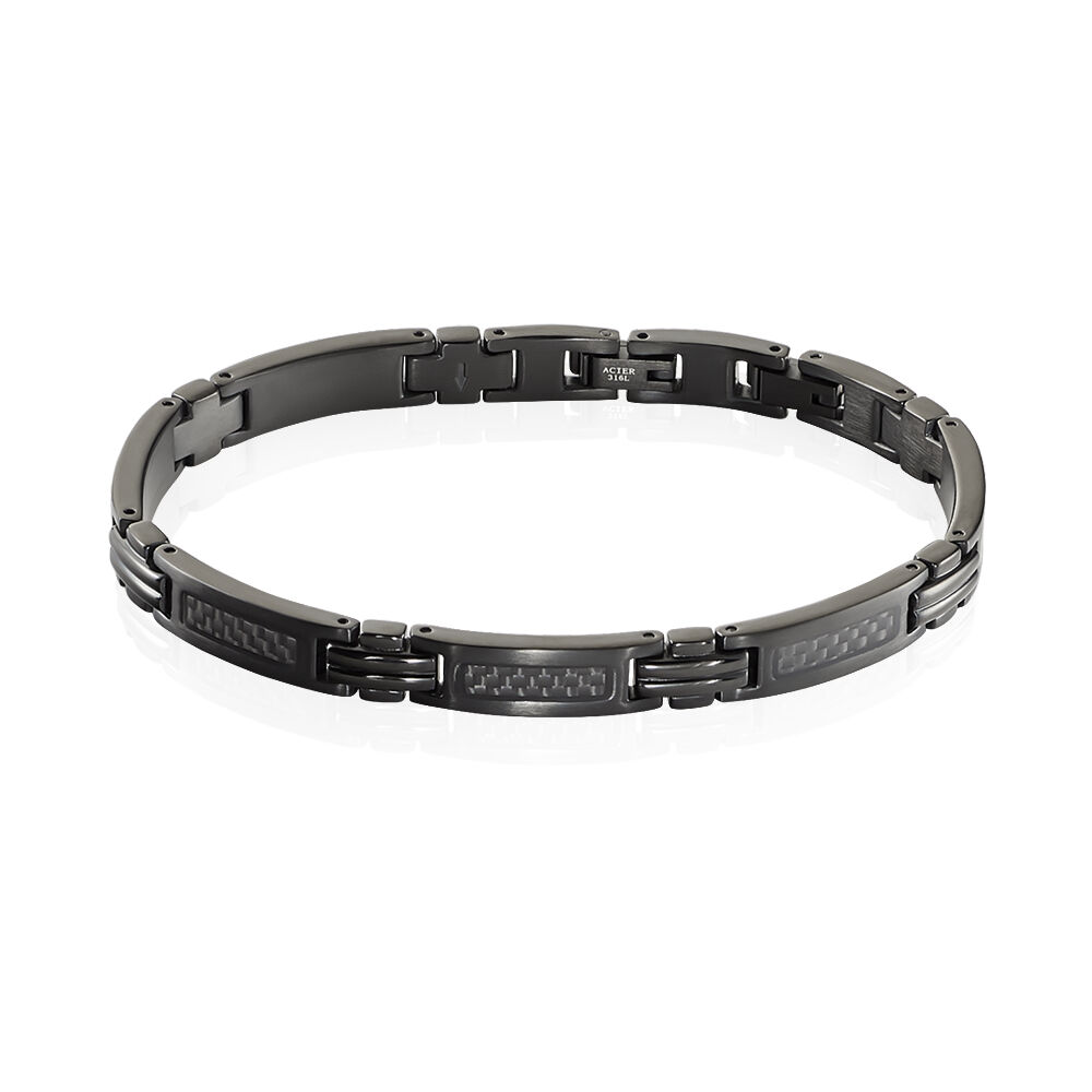 Bracelet acier et cuir noir tressé 21 cm - Homme - Bracelet souple | MATY