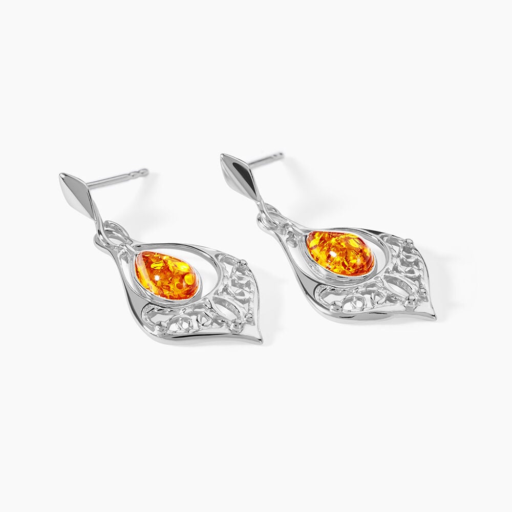 Boucles D'oreilles Pendantes Doralyn Argent Blanc Ambre - Pendantes Femme | Marc Orian