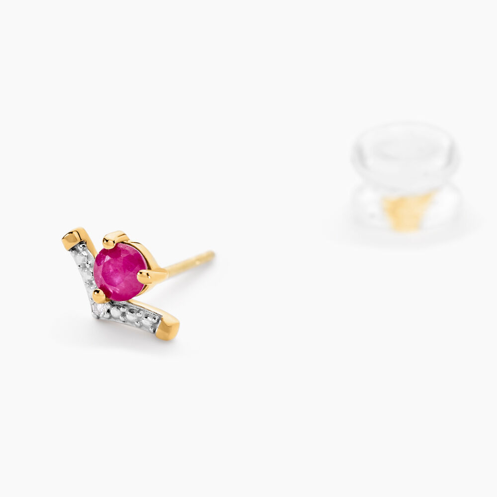 Boucles D'oreilles Puces Sabella Or Jaune Rubis Diamant - Puces Femme | Marc Orian