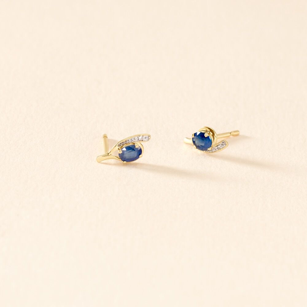Bijoux D'oreilles Emotion Or Jaune Saphir Diamant - Puces Femme | Marc Orian