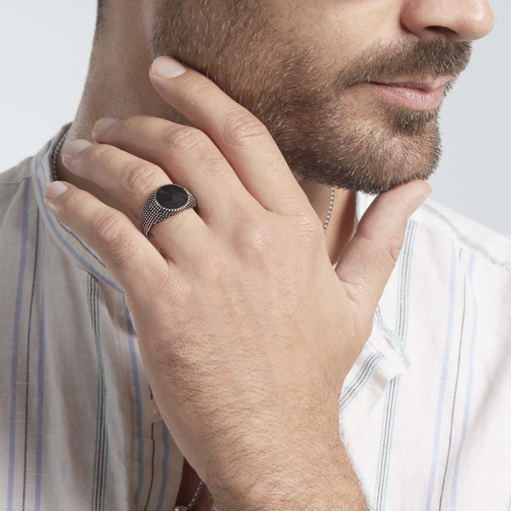Bague Argent Blanc Tom Email Noir - Bagues grosses Homme | Marc Orian