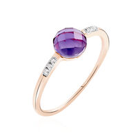 Bague Bonbon Or Rose Amethyste Et Oxyde De Zirconium