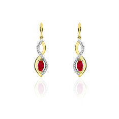 Boucles D'oreilles Pendantes Ondulation Or Bicolore Rubis Et Diamant - Boucles d'oreilles Pendantes Femme | Marc Orian