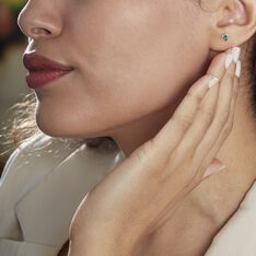 Boucles D'oreilles Puces Or Blanc Febe Emeraude Diamant - Boucles d'oreilles pierres précieuses Femme | Marc Orian