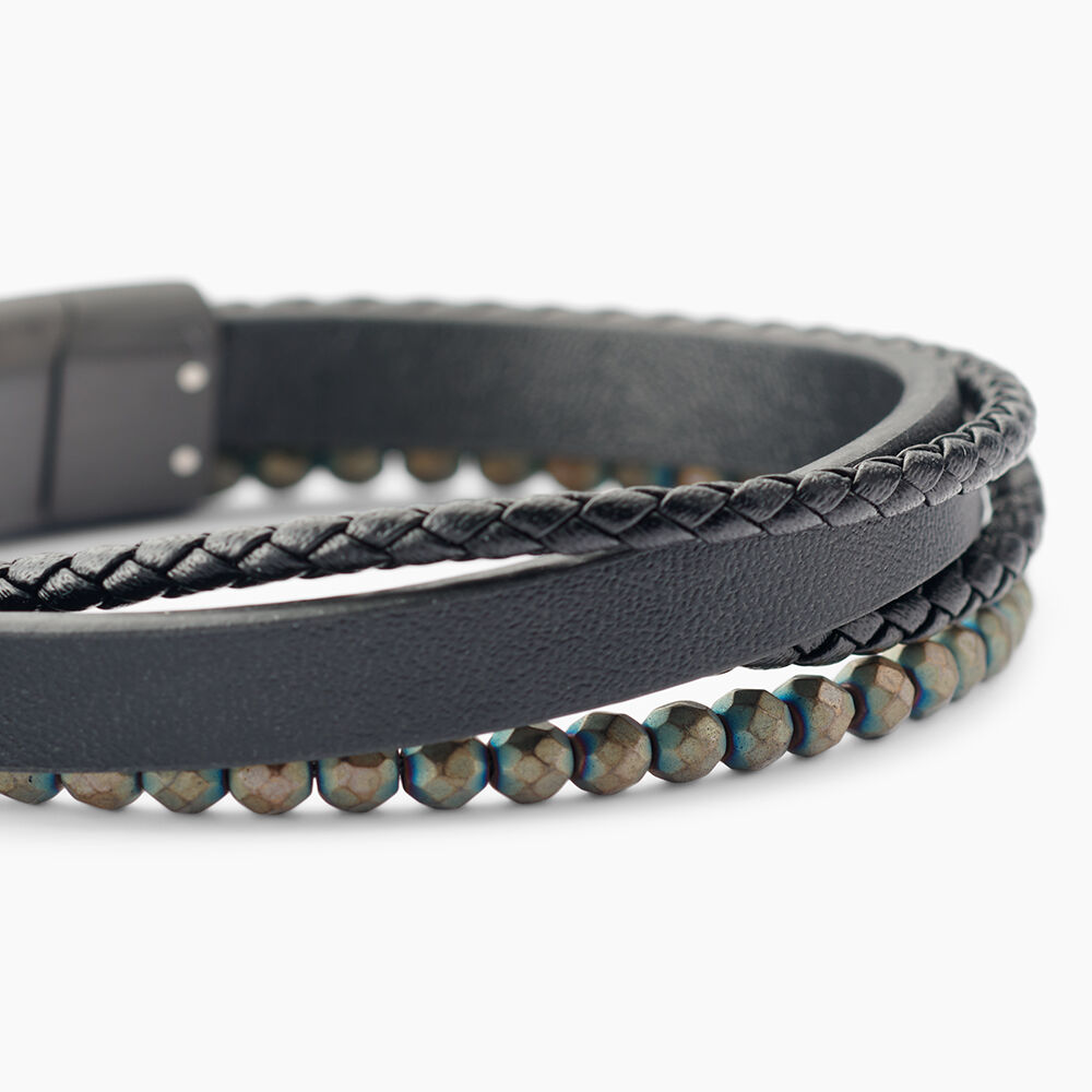 Bracelet Jourdan Cuir De Vache Noir H&eacute;matite - Bracelets cuir Homme | Marc Orian